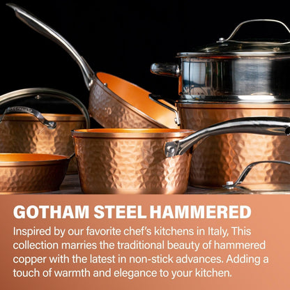 Gotham Steel Hammered Pots and Pans Set Nonstick, 15 Piece Elegant Induction Cookware Set, Long Lasting Nonstick Kitchen Set, Pan Set, Pot Set, Stay Cool Handles, Dishwasher Safe, 100% Toxin Free