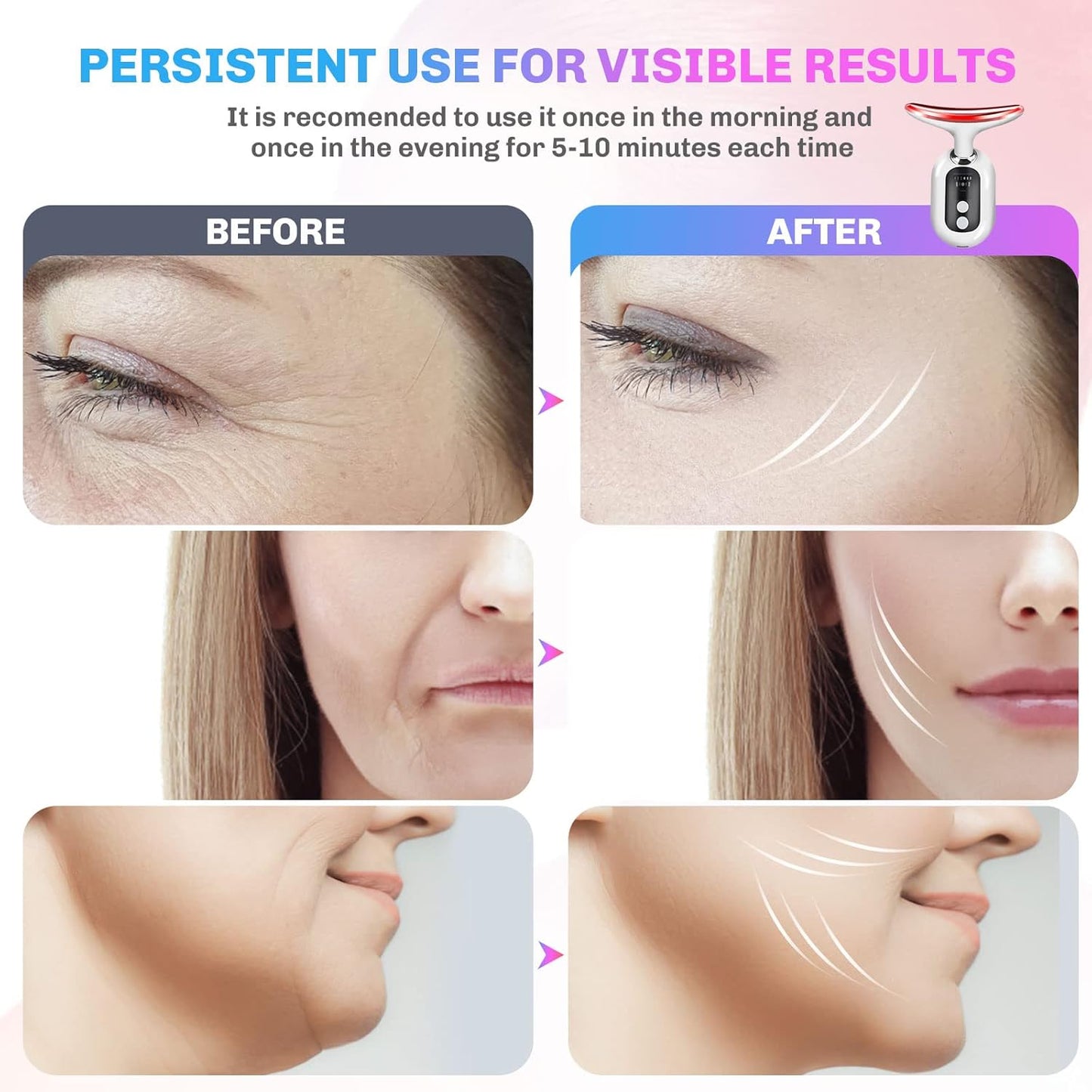 Face Firming Device for Neck Face, 4 Modes Face Lifting Device, 3 in 1 Portable Face Massager for Lifts and Tightens Skin, Skin Care, Neck Care, Firm Smooth