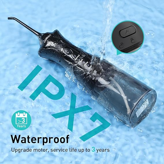 COSLUS Water Dental Flosser Pick for Teeth: 4 Modes Cordless Portable 300ML Larger Tank Water Teeth Cleaner IPX7 Waterproof Flossing Cleaning Picks for Home Travel Black C30(FC5360)