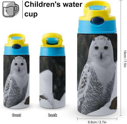 Stainless Steel Water Bottles Snow Owl Travel Water Cups with Handle And Silicone Straw Drinking Cup with Leak Proof Lid Thermo Travel Mug for Women Men