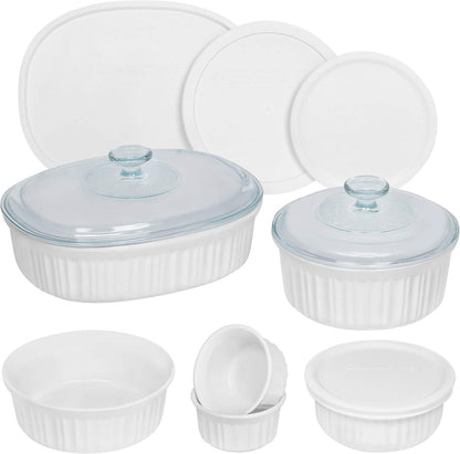 CorningWare French White 12-Pc Ceramic Bakeware Set with Lids, Chip and Crack Resistant Stoneware Baking Dish, Microwave, Dishwasher, Oven, Freezer and Fridge Safe