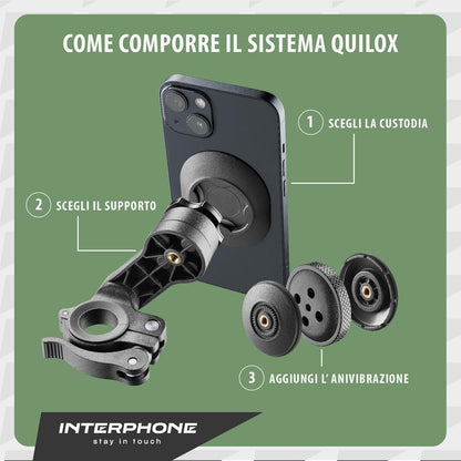 INTERPHONE - Aggangio Manubrio Moto - Supporto da Manubrio per Smartphone dotati di Custodie QUIKLOX - Sistema di Supporto Cellulare per Moto - Universale e Modulare - Aggancio Sgancio Rapido