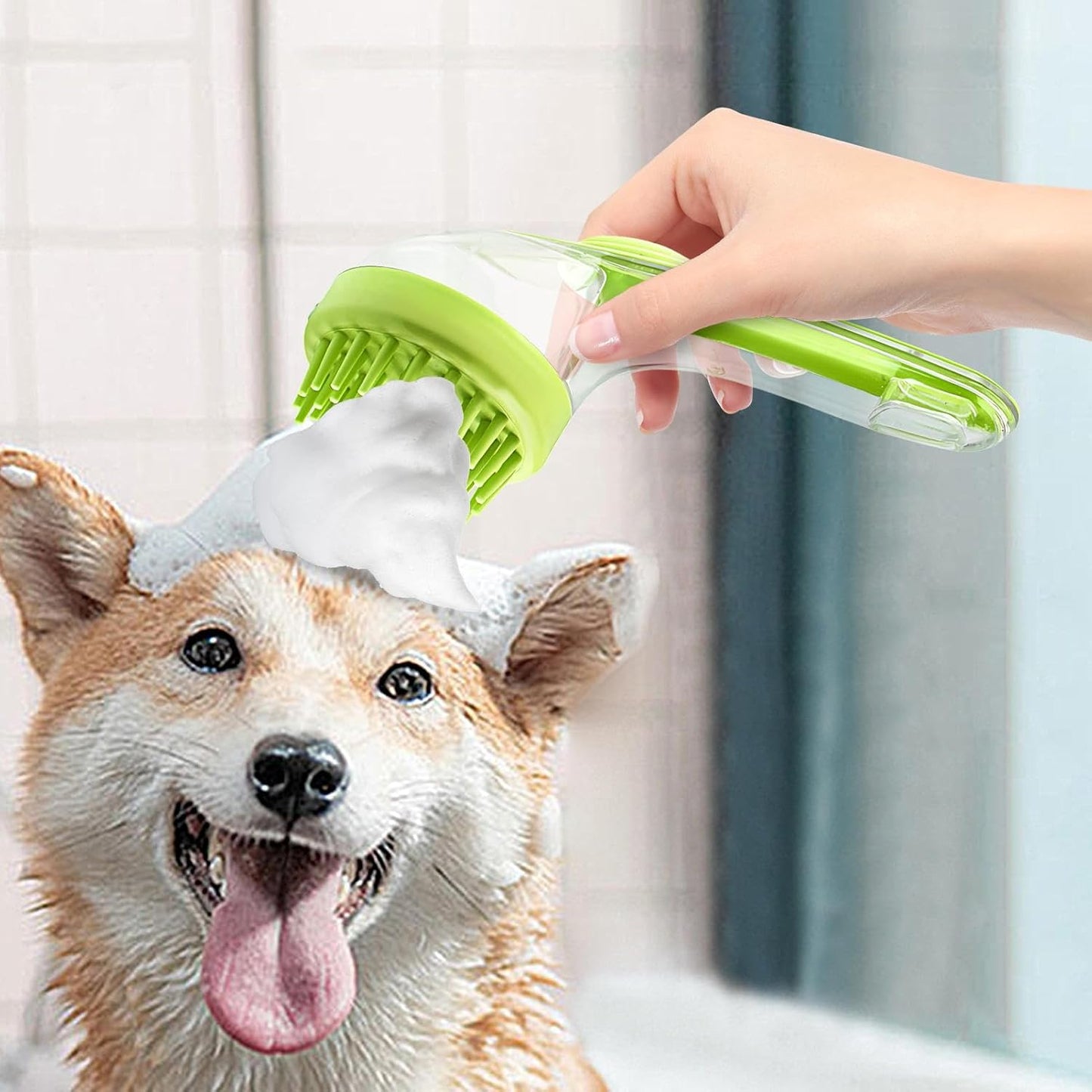 Dog Bath Brush | Soft Dog Shower Brush with Long Handle - Reusable Silicone Bristle Grooming Tool Cat Comb Shower Accessories for Long Short Hair Puppy Kitten