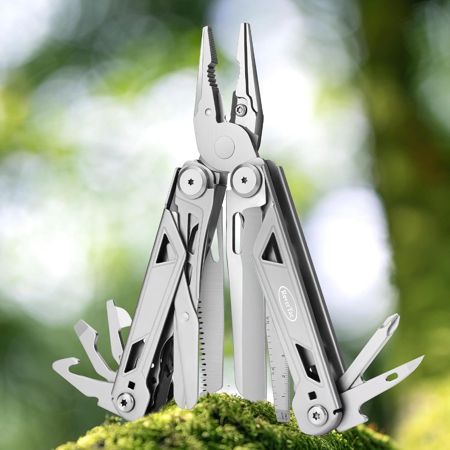 RoverTac 16-in-1 Multi Tool Pocket Knife Multitool Knife Heavy Duty Pliers Scissors Knife Wire Cutter/Stripper Saw Bottle/Can Opener Screwdrivers Multitool for Camping Hiking DIY Perfect for Men Dad