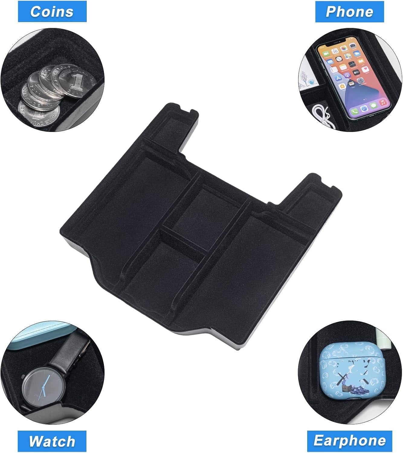PIMCAR Center Console Organizer Upgrade Flocked Liner Interior Compatible with Dodge RAM 1500 2500 3500 2019-2024 2025 ABS Plastic Material Shell Armrest Box Insert Tray Accessories