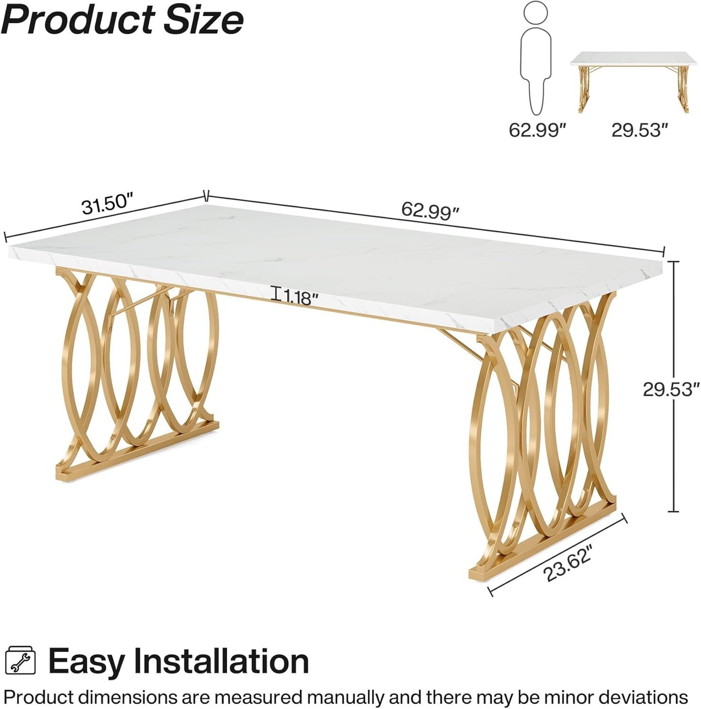 LITTLE TREE Modern Dining Table for 4-6 People, 63" Large Rectangular Kitchen Table with Faux Marble Tabletop and Geometric Legs, Unique Dinner Table Kitchen & Dining Room Furniture