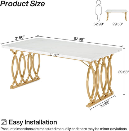 LITTLE TREE Modern Dining Table for 4-6 People, 63" Large Rectangular Kitchen Table with Faux Marble Tabletop and Geometric Legs, Unique Dinner Table Kitchen & Dining Room Furniture