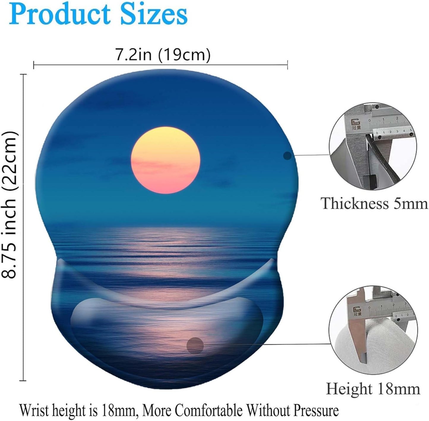 Ergonomic Mouse Pad with Wrist Support, Pain Relief Comfort Wrist Rest Pad with Non-Slip PU Base for Gaming, Home, Office & Travel (Moon Over The River)