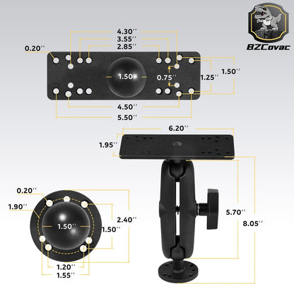 Aluminum Fish Finder Gimbal Mount with 1.5" / C Size Ball for Garmin, Lowrance, Humminbird & More - 360° Rotation & ±90° Tilt Adjustable Marine Electronics Depth Finder Mount