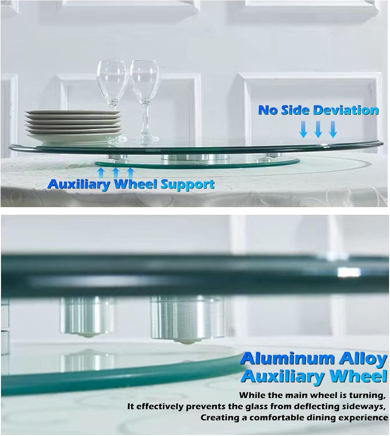 27" Round Tempered Glass Lazy Susan Turntable for Dining Table Large Tabletop- 360° Rotating,Smooth, Silent Rotating (27in/68cm)