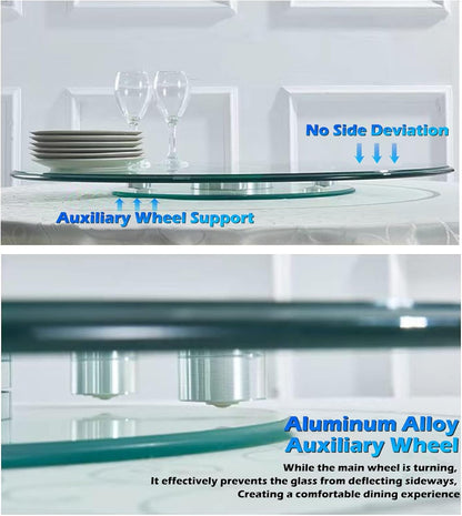 27" Round Tempered Glass Lazy Susan Turntable for Dining Table Large Tabletop- 360° Rotating,Smooth, Silent Rotating (27in/68cm)