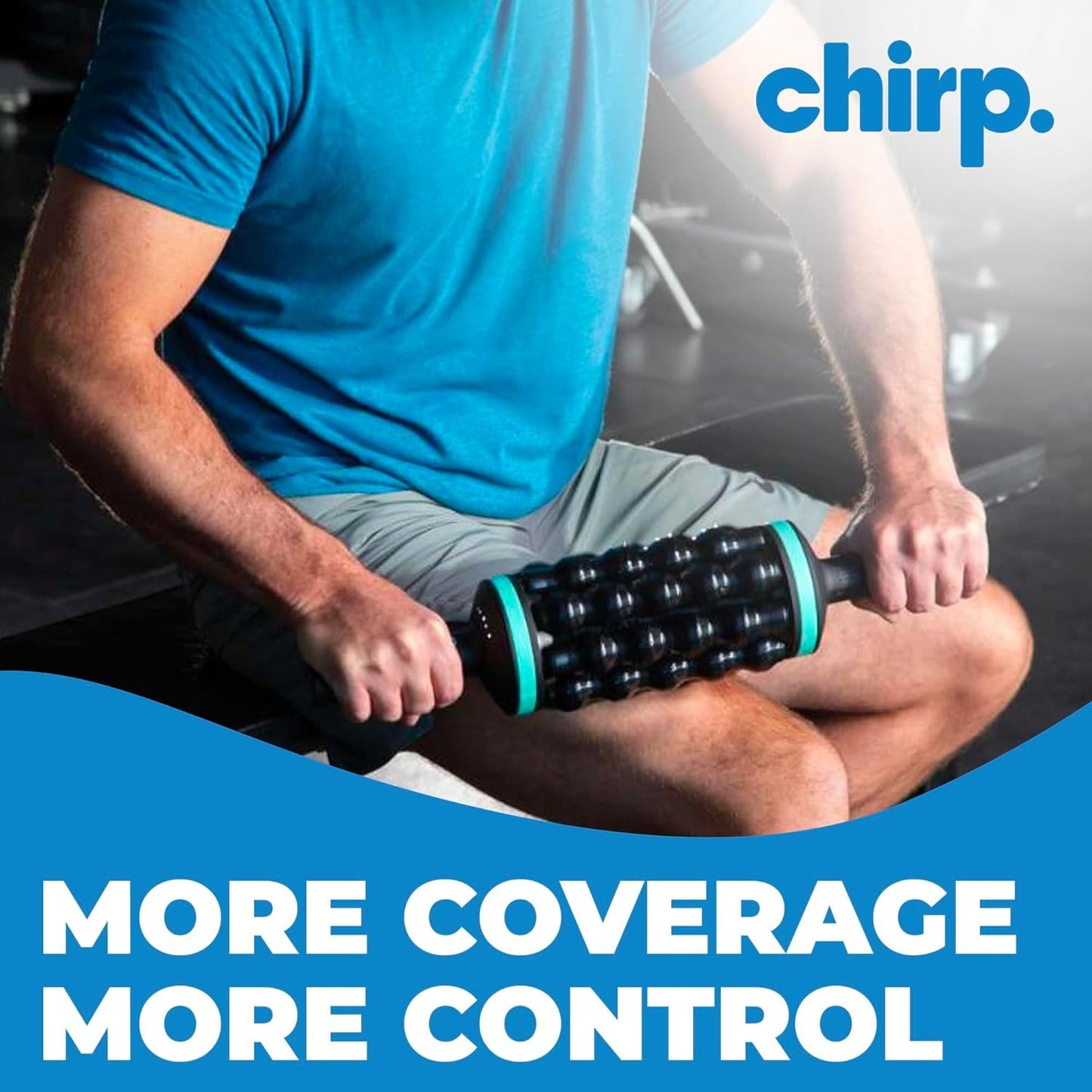 CHIRP RPM Rolling Percussive Massager, Percussive Therapy, Whole Body Relief, Deep Tissue and Muscle Recovery, Percussion Massage, Rechargeable, Hands-Free Base, Powerful, 5-Speed Reversible Spin