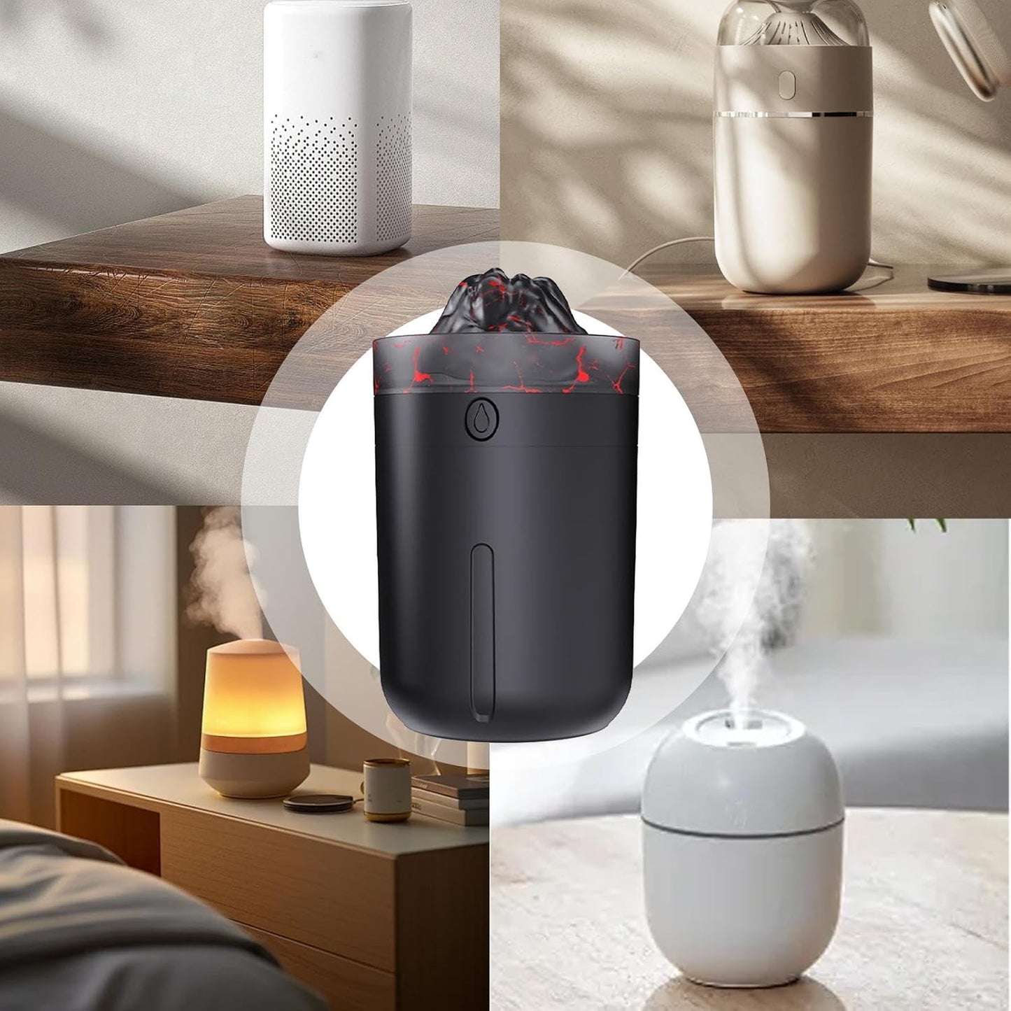 Humidifier For Bedroom,145g Volcano Humidifier, Oil Diffuser Electric With Ambient Light And 2 Fog Modes, Multi-Colored Flame Humidifier With Mist Control Ultrasonic Air Diffuser For Personal Use