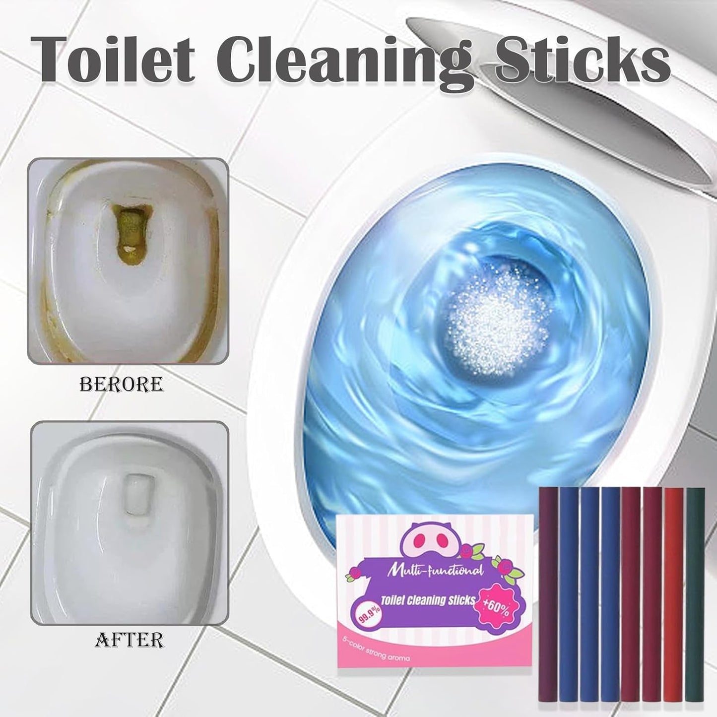 Sciasi Toilet Cleaning Sticks, Multifunctional Drop in Tank Cleaner, Deodorizing Toilet Cleaning Sticks, Easy to Use, Automatic Long Lasting Freshness, Essential Bathroom Deodorization (4Pcs)