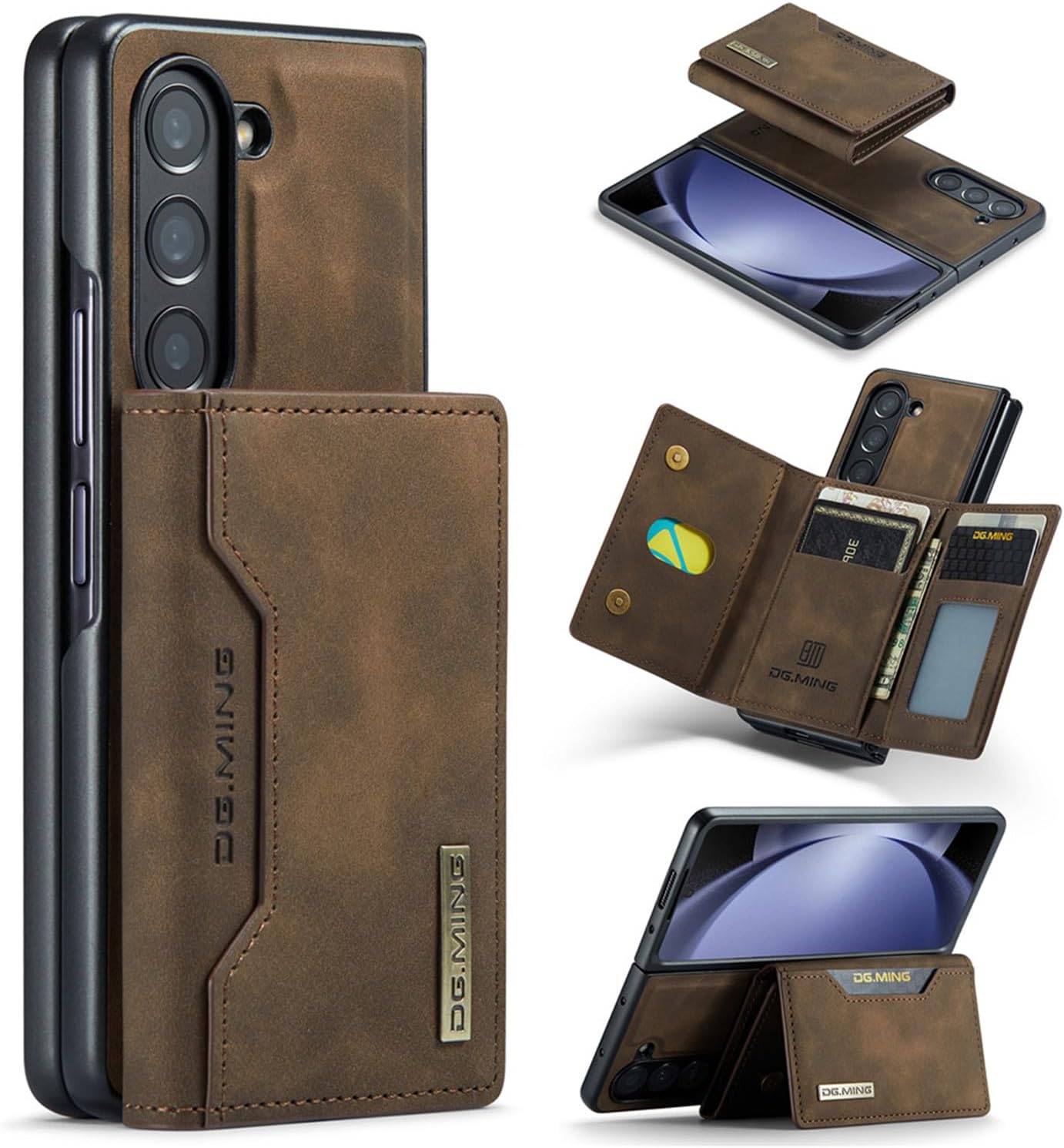 Nexue Detachable Wallet Case for Samsung Galaxy Z Fold 4,Premium Leather Magnetic Back Cover Shockproof Phone Case with Trifold Card Holder Wallet for Samsung Galaxy Z Fold 4,Coffee
