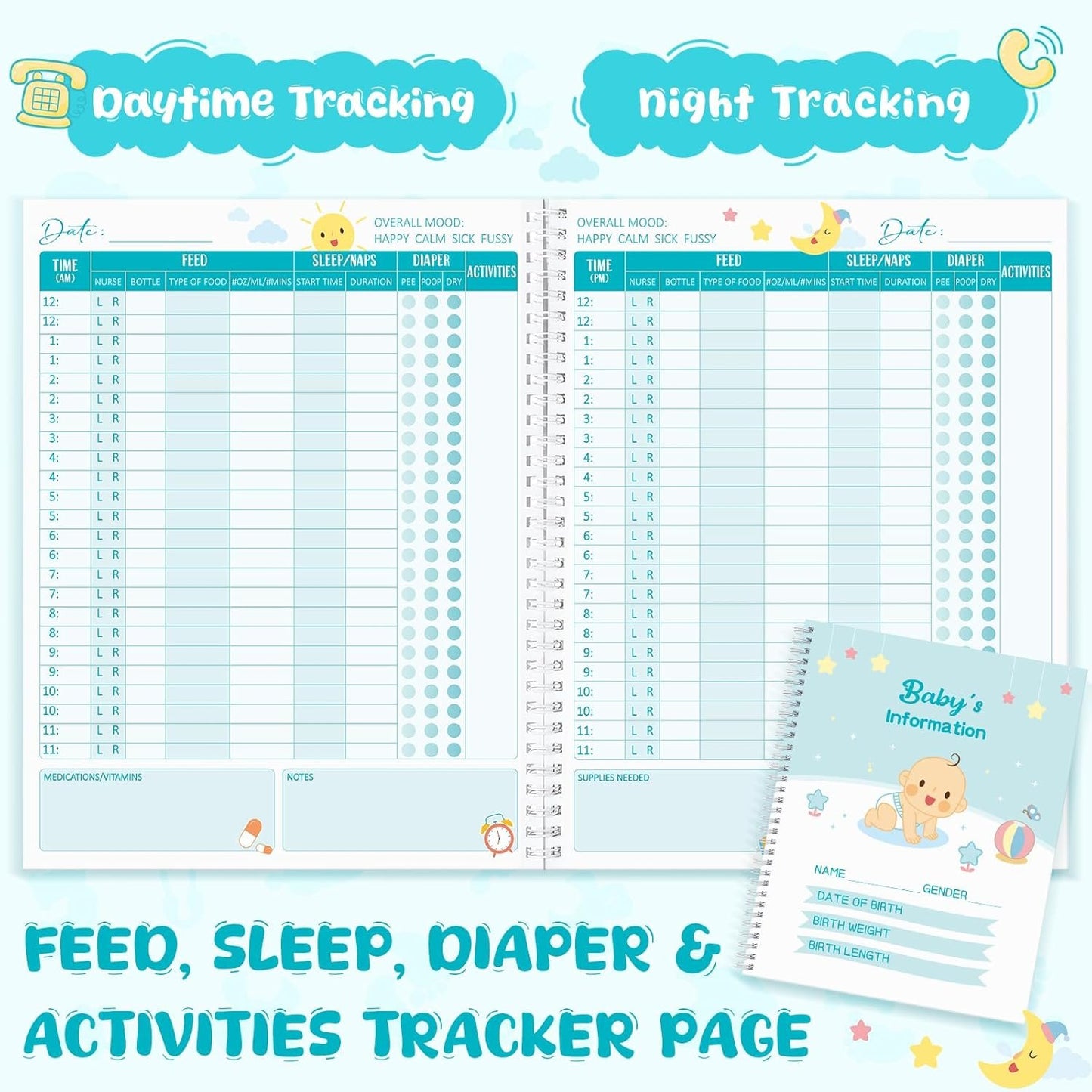 Pasimy Baby Daily Log Book for Newborns Baby Feeding Track Log Journal and Monitor Nursing Tracker, Sleep, Diaper, Activities Schedule Planner for Nanny New Parents Gift, 8.5 x 11''