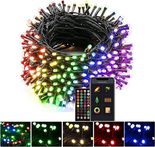 Smart Led Christmas Lights Outdoor Waterproof, 98FT 300LED RGB Christmas Tree String Lights, Bluetooth Color Changing, 23 Preset Modes, Dimmable Schedule, Holiday Lights Indoor for Tree Xmas Decor