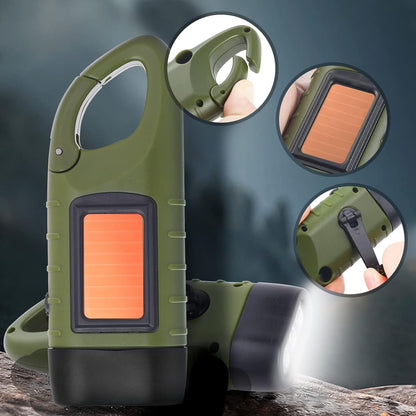 Simpeak 2-Pack Hand Crank Solar Powered LED Flashlight, Emergency Rechargeable Survival Torch With Quick Snap Carbiner for Outdoor Sports, Green