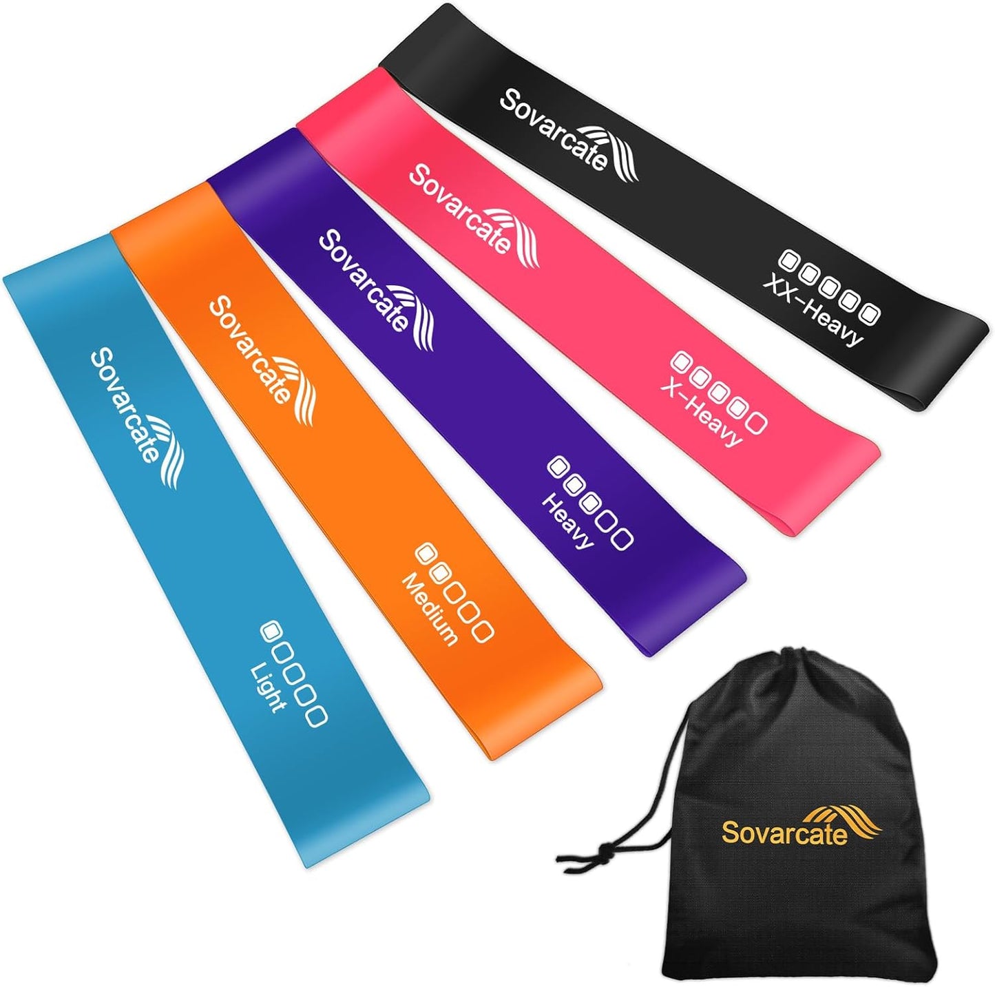 Resistance Bands [Set of 5] Exercise Bands Set for Women and Men 5 Strength Levels Latex Elastic Stretch Loop Physio Fitness Equipment for Home Gym Pilates Yoga Workout - Carry Bag Included