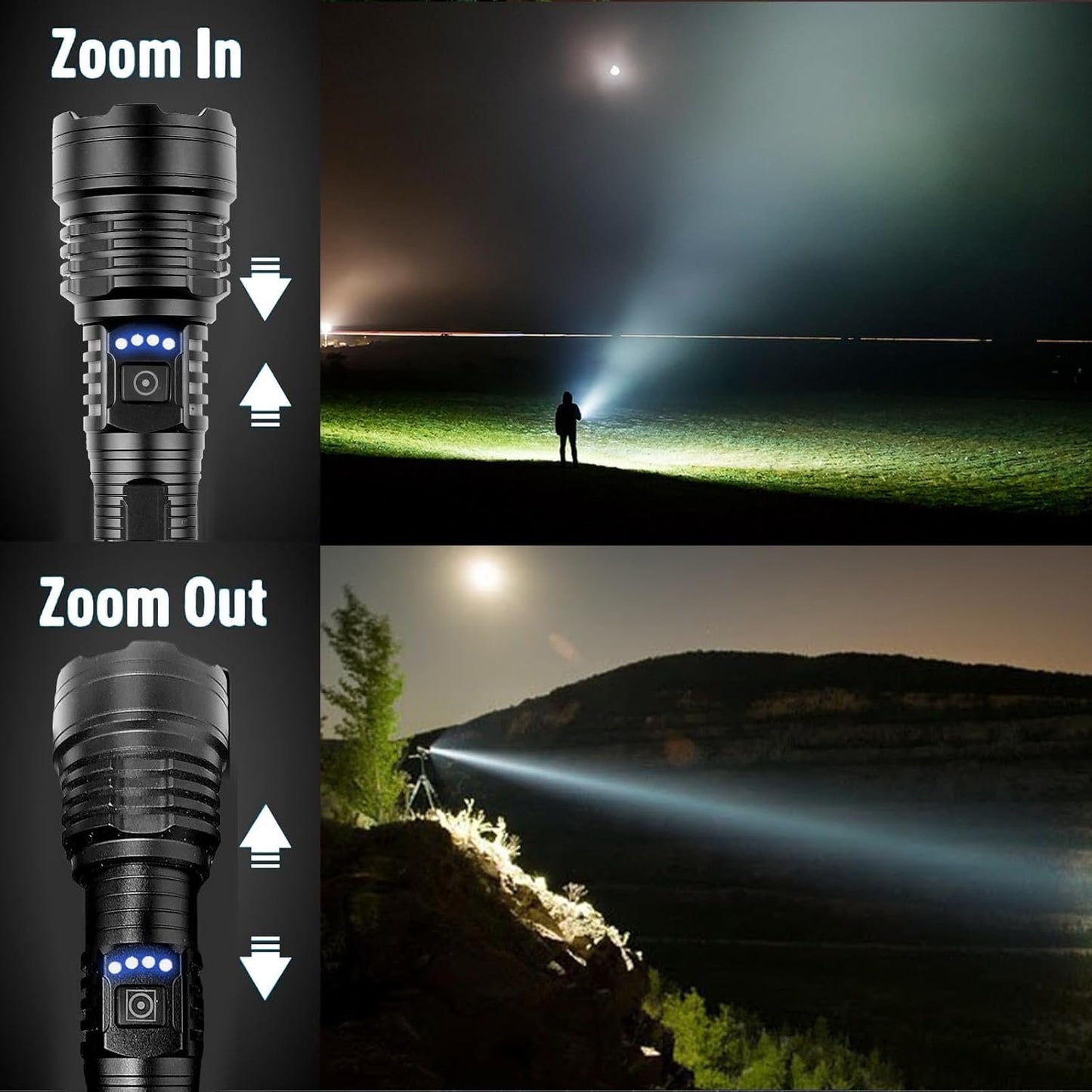 Chasinglee 990,000 Lumens Rechargeable LED Flashlight - Super Bright Tactical Flashlight with Type-C Charging, 5 Modes, IPX5 Waterproof - Ideal for Camping, Hiking, Emergencies