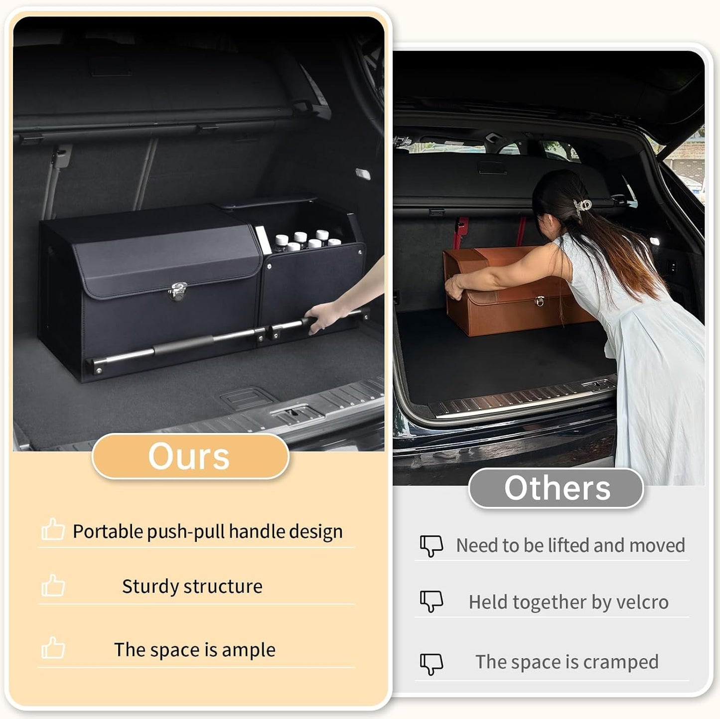 XCF Car Trunk Organizer, Leather Trunk Organizer for SUV with Lid and Sturdy Handle Collapsible Adjustable Storage (Black, 33 x 11.4 x 12.2in)