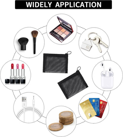 Sibba Mini Zipper Toiletry Bag Mesh Pouch10 Packs Nylon Waterproof Small Purse Cosmetic Stationery Case Storage Makeup Bags Offices Travel Organizer Accessories Kit Black