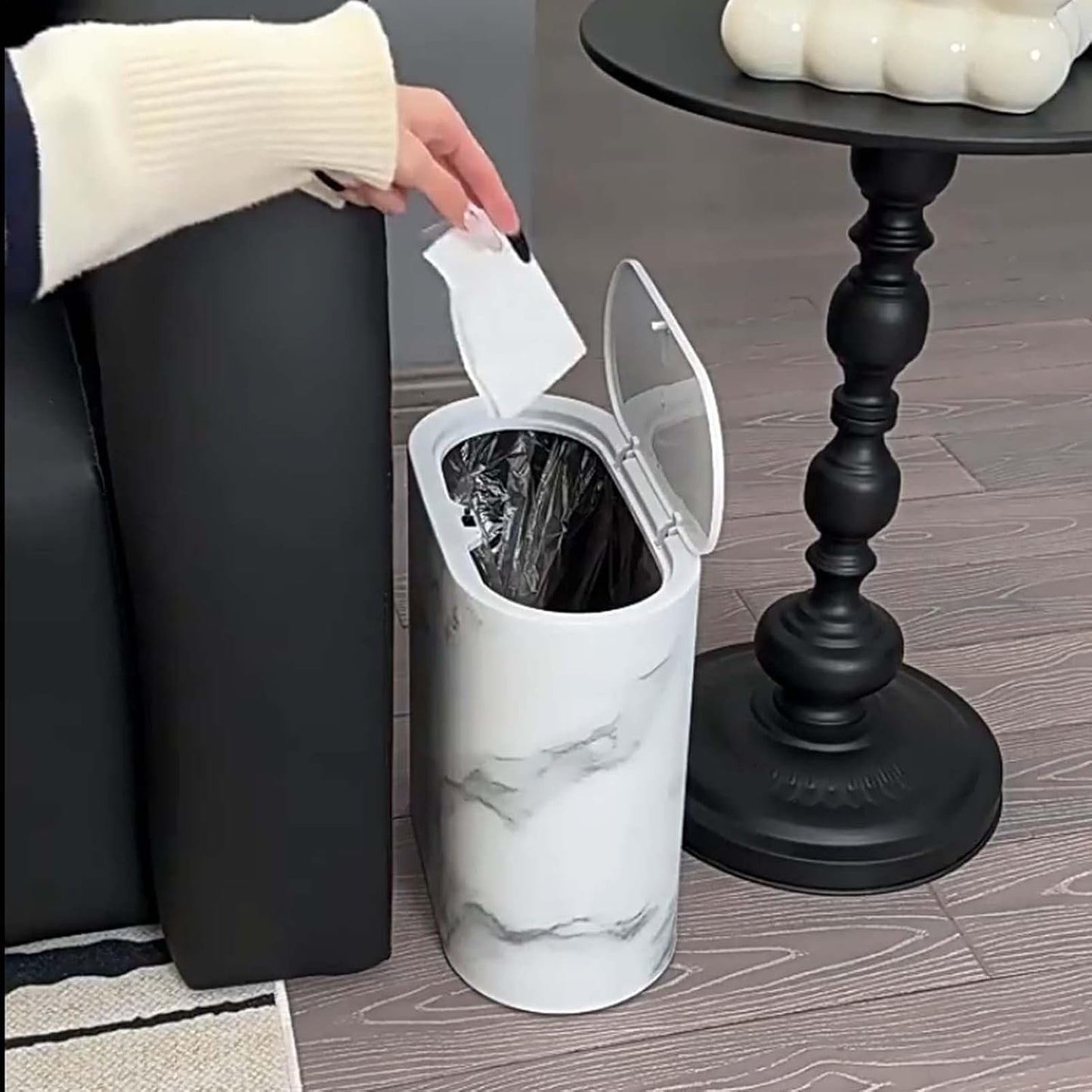 Small Bathroom Trash Can,Space-Saving Trash Can with Lid Bathroom | Compact Dustbin Lidded Waste Basket for Indoor Kitchen Toilet Home Bedroom Laundry