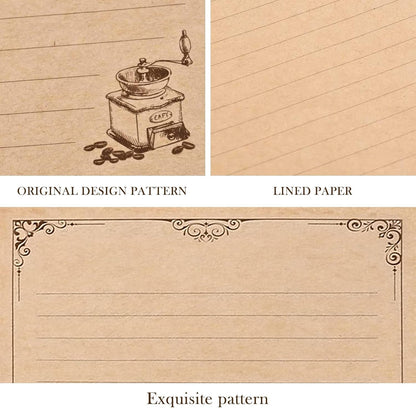 OFNMY 5 Sets of Vintage Stationary Paper + Envelopes, Writing Stationery Paper Letter Set - 20 Sheets of Vintage Letter Papers, 10 envelopes, 10 Hemp Ropes, 10 Classic Key, 10 Sealing Stickers