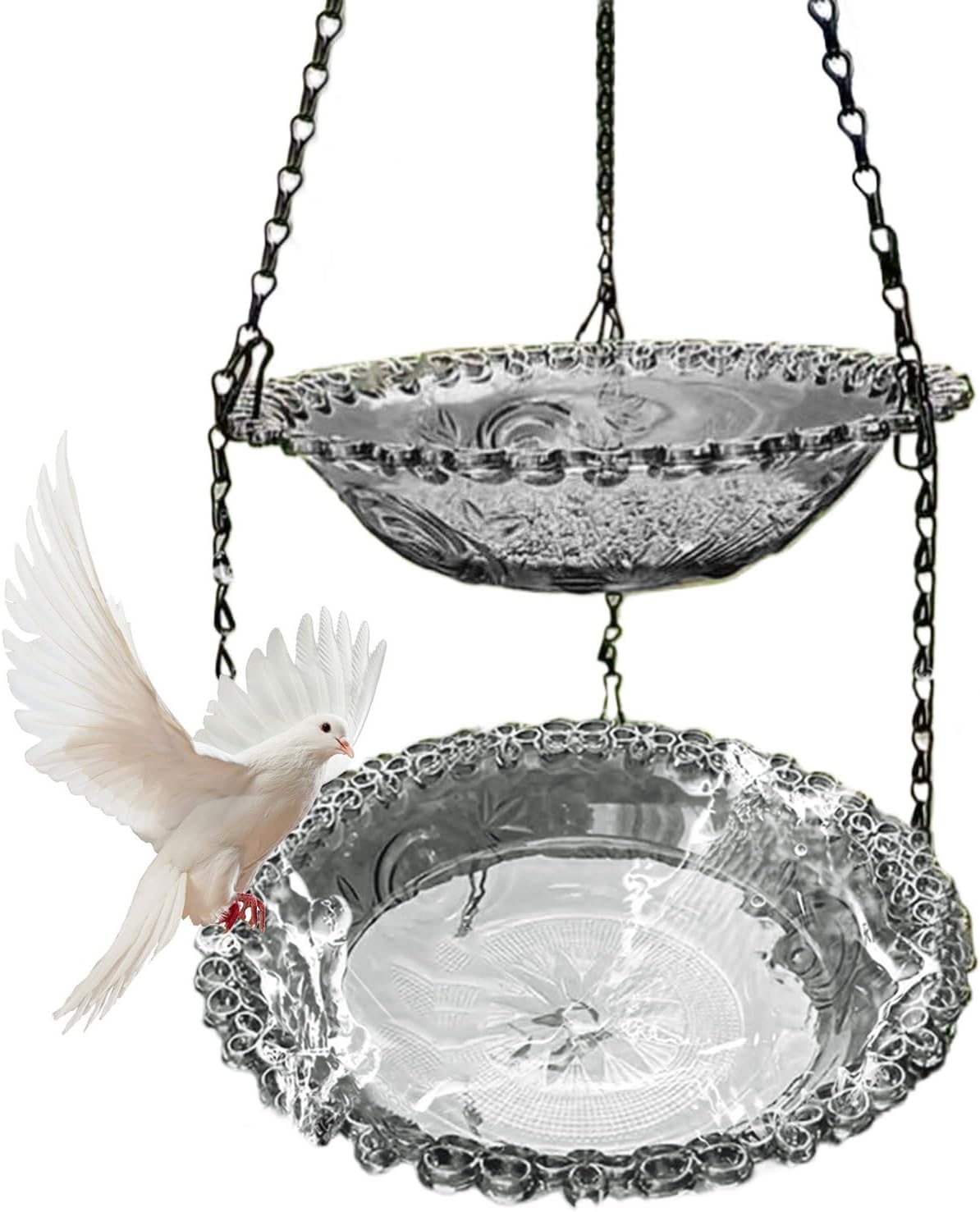 Mangiatoia per uccelli – Vasca per uccelli sospesa – Fontana per uccelli – Ciotola per bere e mangiare per uccelli – Accessorio per gabbia da appendere per giardino, cortile, terrazza, patio