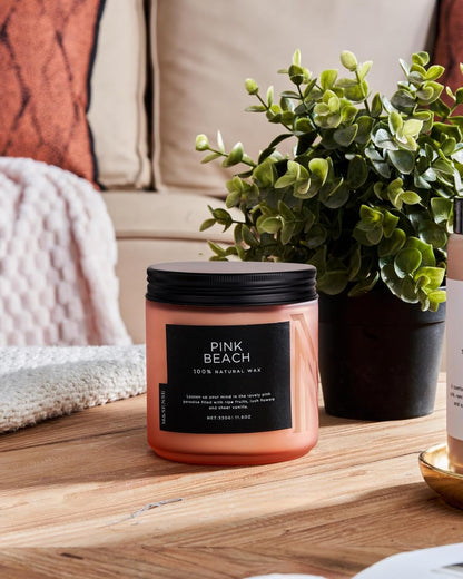 M&SENSE Pink Beach Jar Candle, 11.6oz Pineapple & Coconut Scented Natural Soy Candles for Home Scented, 70 Hour Burn Time, Home Decor Gift for Women, Friends, Family, Colleagues, Couples