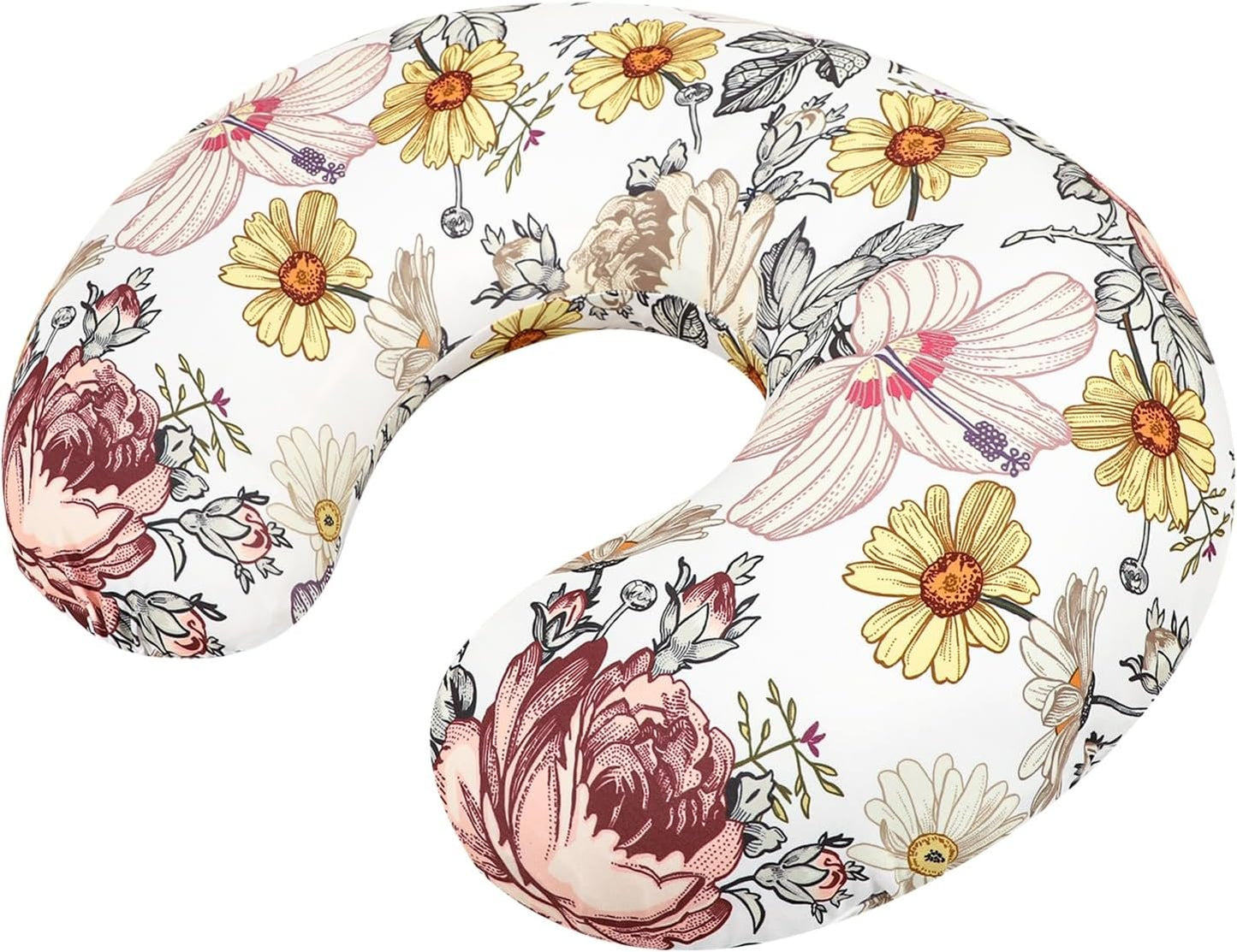 Floral Breastfeeding Pillow for Baby Girls, HNHUAMING Nursing Pillow with Stretchy Nursing Pillow Cover to Breastfeeding, Tummy Time, New Mom Essentials Breast Feeding Pillow