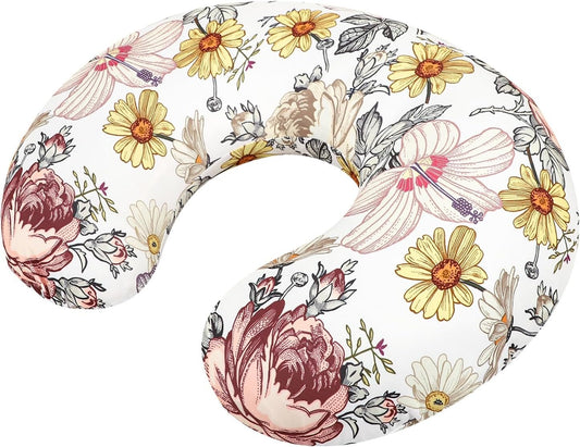 Floral Breastfeeding Pillow for Baby Girls, HNHUAMING Nursing Pillow with Stretchy Nursing Pillow Cover to Breastfeeding, Tummy Time, New Mom Essentials Breast Feeding Pillow