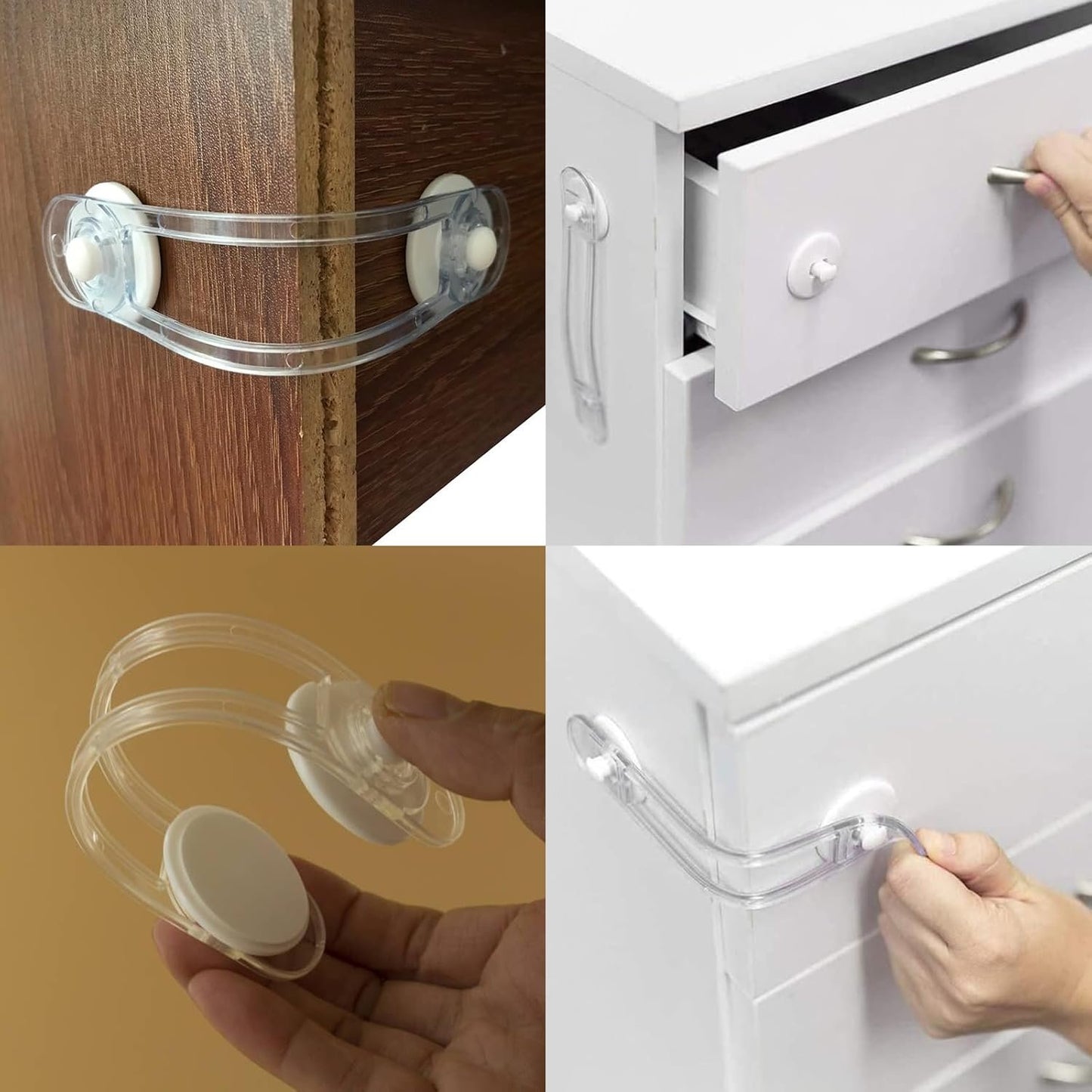 8PCS Child Safety Locks for Cabinets, Transparent Cupboard Door Locks - Easy Install, No Tools Needed - 2 Sizes