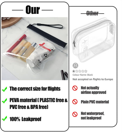 Clear Travel Toiletry Bag - Airport Security Liquids Bags, Airport Liquid Bag 20 x 20cm TSA Approved, Travel Accessories Makeup Bags Holiday Essentials Luggage for Men Women, 2pcs Black/Grey, 20*20CM,
