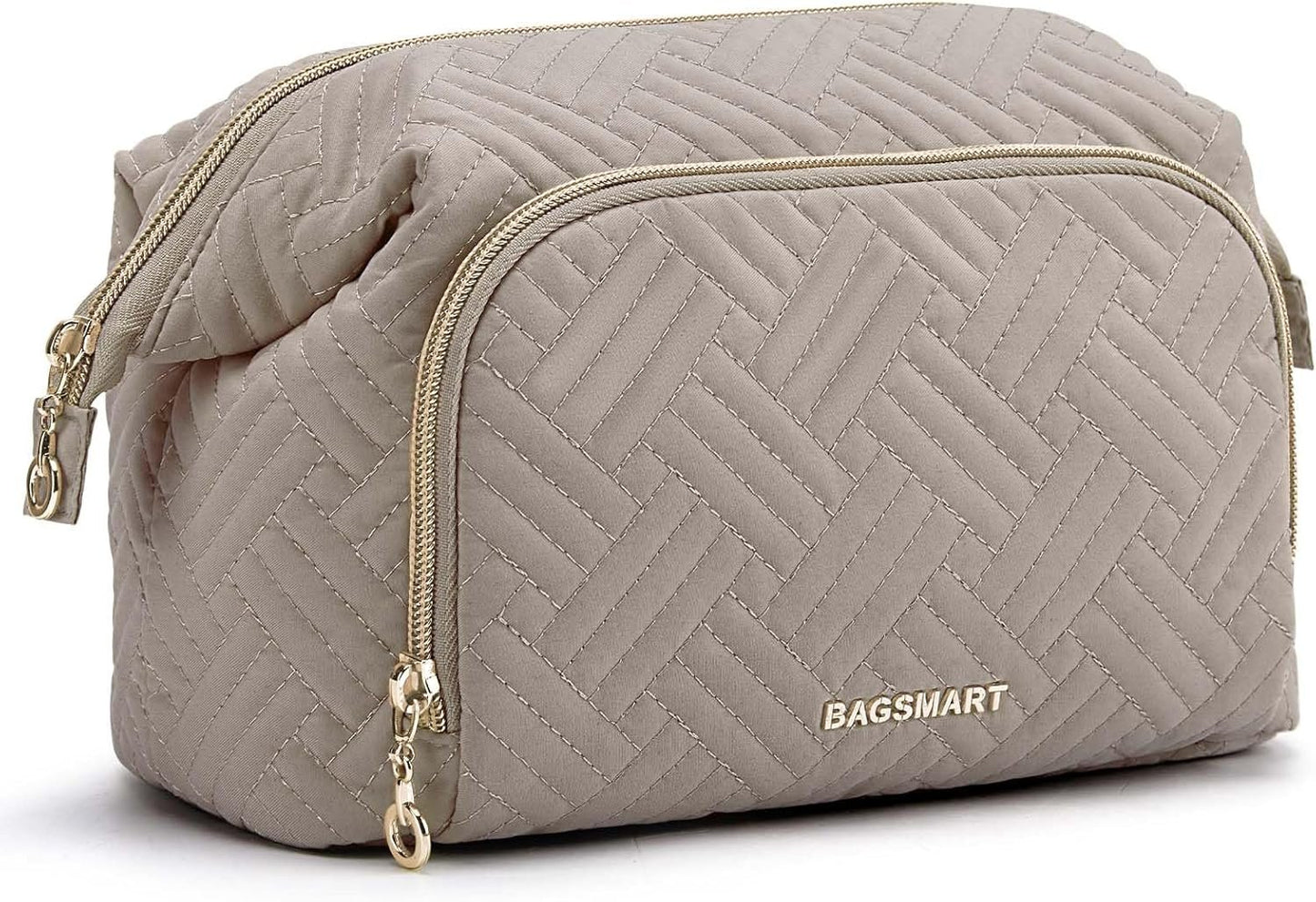 BAGSMART Travel Makeup Bag, Cosmetic Bag Make Up Organizer Case,Large Wide-open Pouch for Women Purse for Toiletries Accessories Brushes, Tranquil Gray, Small
