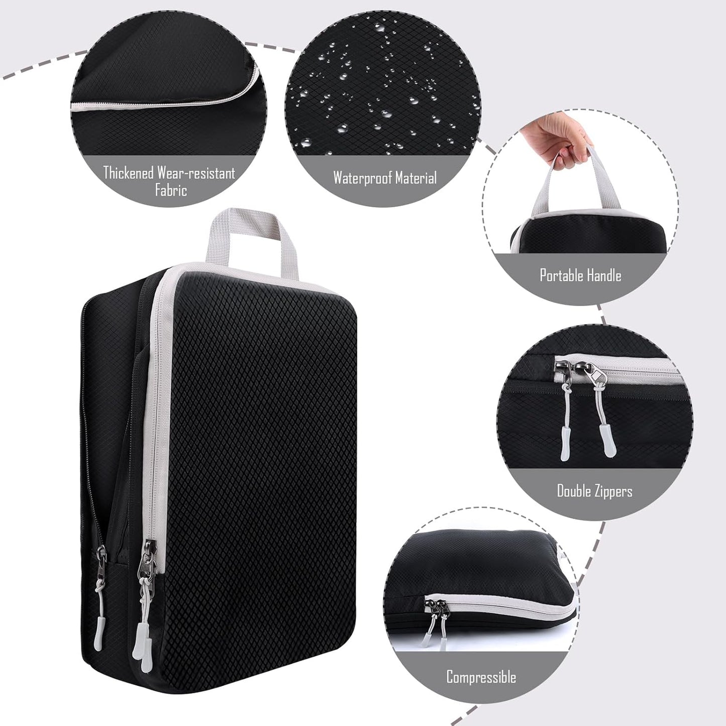 VMUTGA Suitcase Organizer, Compression Packing Cubes, Expandable Space-Saving Suitcase Organizer for Backpacks or Hand Luggage, 4 Pieces Black