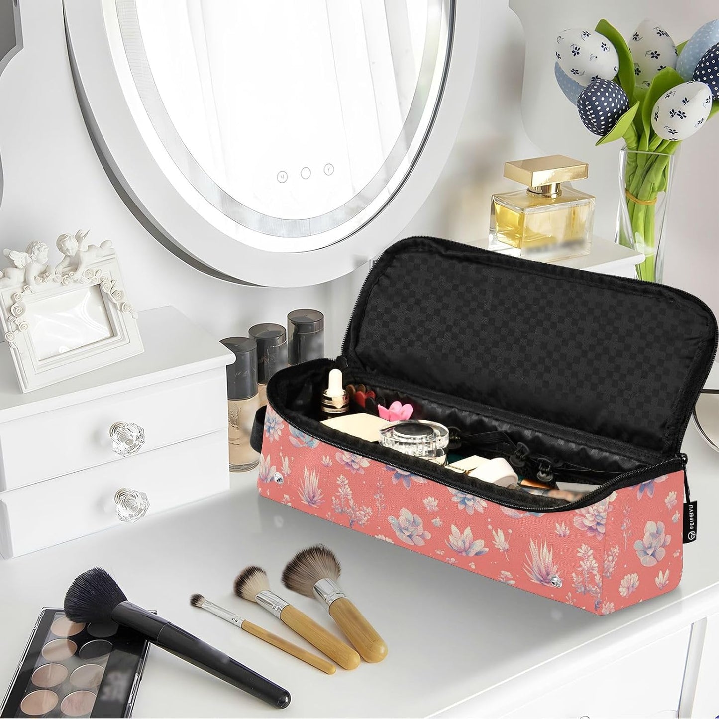 Borsa da viaggio per strumenti per capelli grasse carina e tappetino resistente al calore, borsa da viaggio organizer per utensili caldi e accessori per la cura dei capelli, essenziali da viaggio per