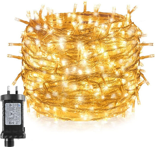 T Tersely 20M/66FT/200LED AU Plug String Fairy Lights, SAA Approved 31V Low Voltage 8 Lighting Modes, Timer Function, Indoor Outdoor Warm White Lamp for Christmas Tree Light Party Wedding Garden