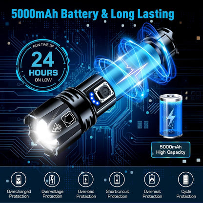 ANKRA Rechargeable Flashlight 990000 High Lumens，Powerful LED Tactical Flashlight XHP70.2 with 5 Modes & Zoomable & IPX7 Waterproof, Brightest Flashlight for Outdoor Camping, Hiking, Home(2 Pack)