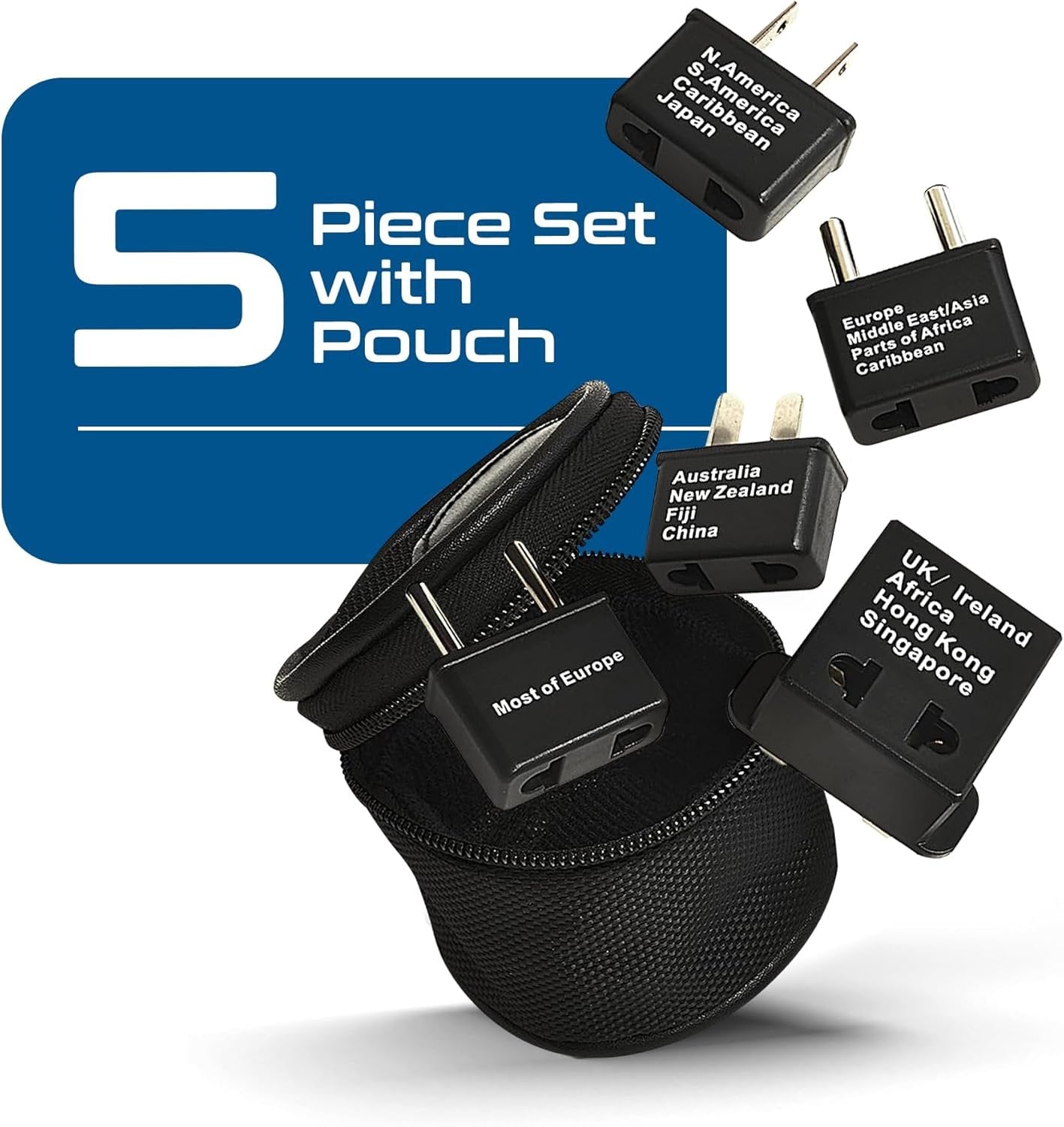 Ceptics International Travel Adapter Plug (Compact) - 5 pcs Set with Pouch (UP-5KP)