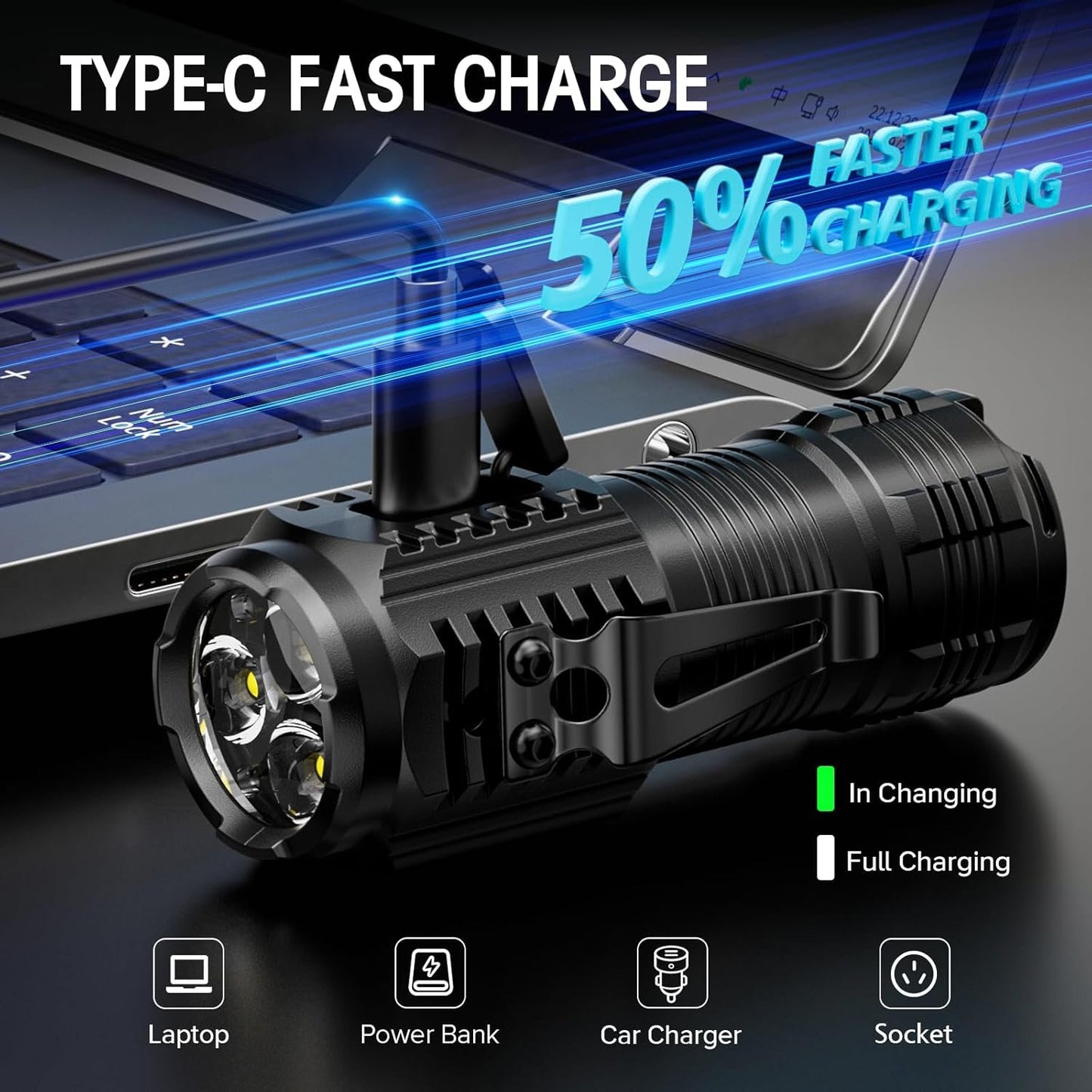 LETMY Rechargeable Mini Flashlights with Magnetic Base, 2 Pack Bright 3 LED Flash Lights, Small Tactical Flashlight with Belt Clip, 4 Lighting Modes Portable Rechargeable Flashlights for Camping Home