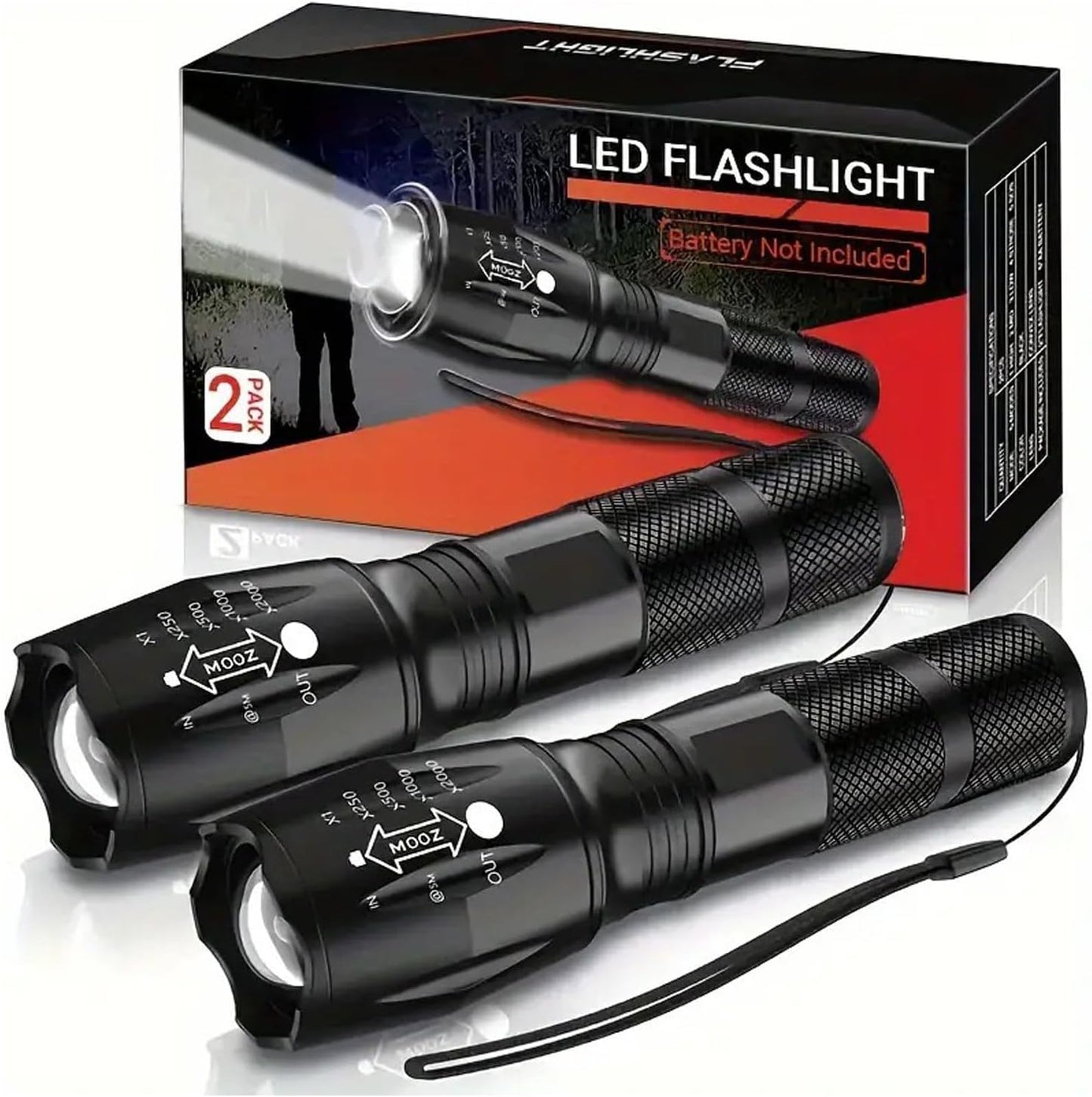 HualianMengxin LED Flashlight 2 Pack, Bright 2000 Lumens Tactical Flashlights High Lumens with 5 Modes, Waterproof Focus Zoomable Flash Light for Outdoor, Gifts for Birthday for Men Women Adults