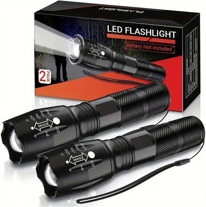 HualianMengxin LED Flashlight 2 Pack, Bright 2000 Lumens Tactical Flashlights High Lumens with 5 Modes, Waterproof Focus Zoomable Flash Light for Outdoor, Gifts for Birthday for Men Women Adults