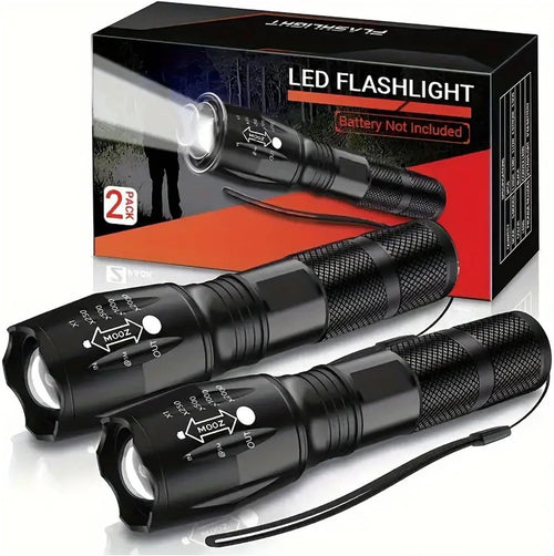 HualianMengxin LED Flashlight 2 Pack, Bright 2000 Lumens Tactical Flashlights High Lumens with 5 Modes, Waterproof Focus Zoomable Flash Light for Outdoor, Gifts for Birthday for Men Women Adults