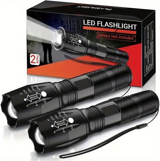 HualianMengxin LED Flashlight 2 Pack, Bright 2000 Lumens Tactical Flashlights High Lumens with 5 Modes, Waterproof Focus Zoomable Flash Light for Outdoor, Gifts for Birthday for Men Women Adults