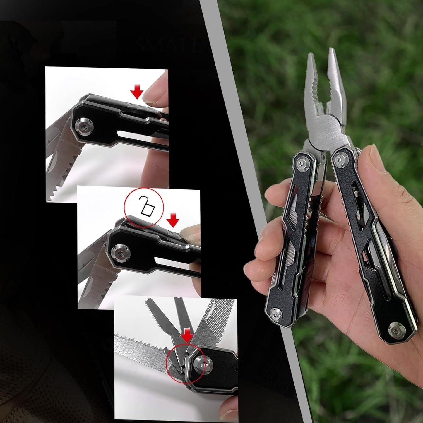16-in-1 Folding Stainless Steel Multi-Tool with Pliers, Scissors, Knife, 2 Safety Locks, Belt Clip, Pouch