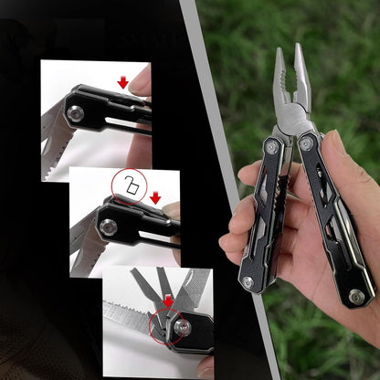 16-in-1 Folding Stainless Steel Multi-Tool with Pliers, Scissors, Knife, 2 Safety Locks, Belt Clip, Pouch