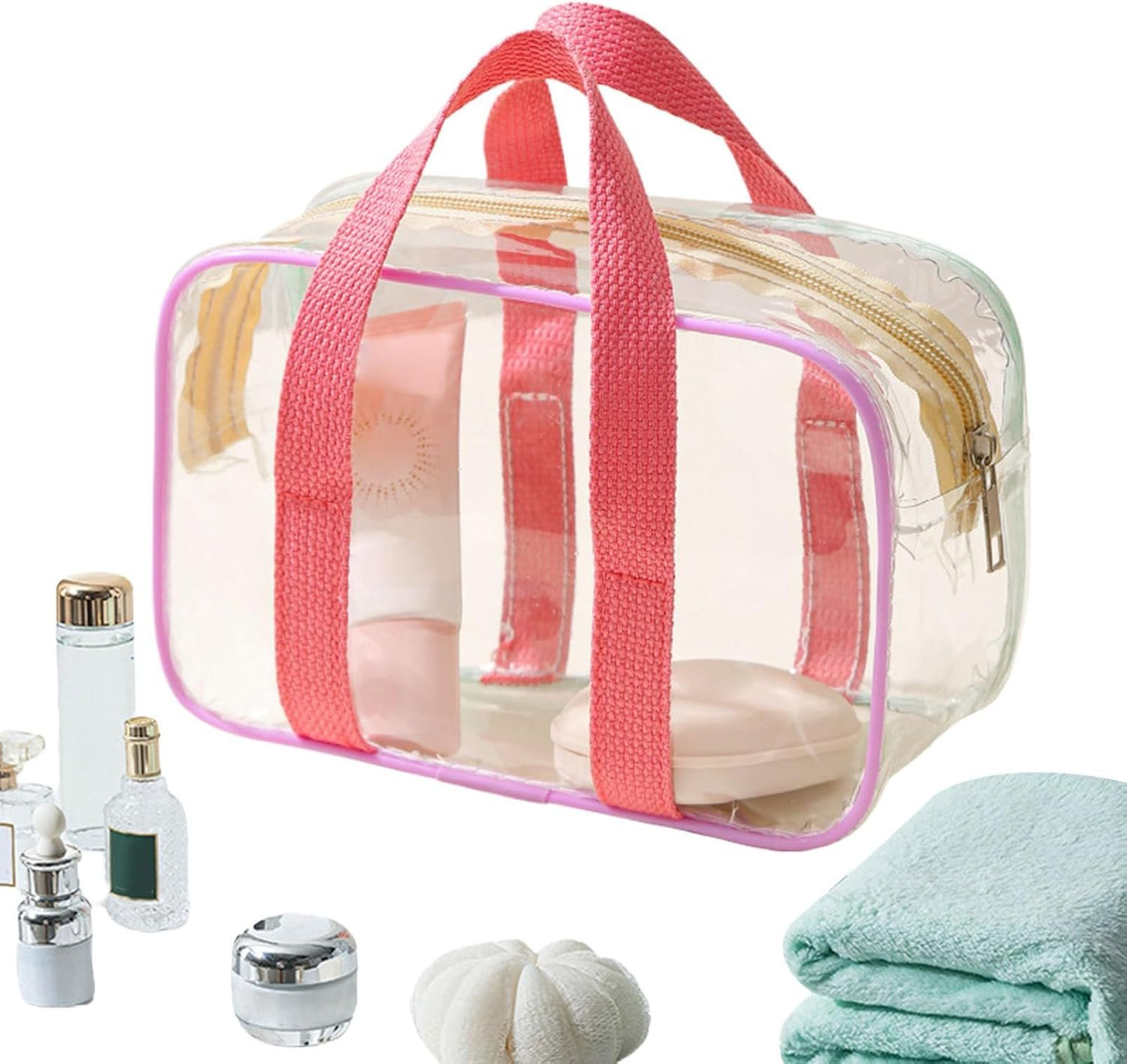 Travel Clear Toiletry Bag, Waterproof Pouch Stadium Events, 7.87x3.15x4.33 Inches Zippered Makeup Organizer Bag for Airplane, Work School Vacation Beach, Bags Stadiums Event
