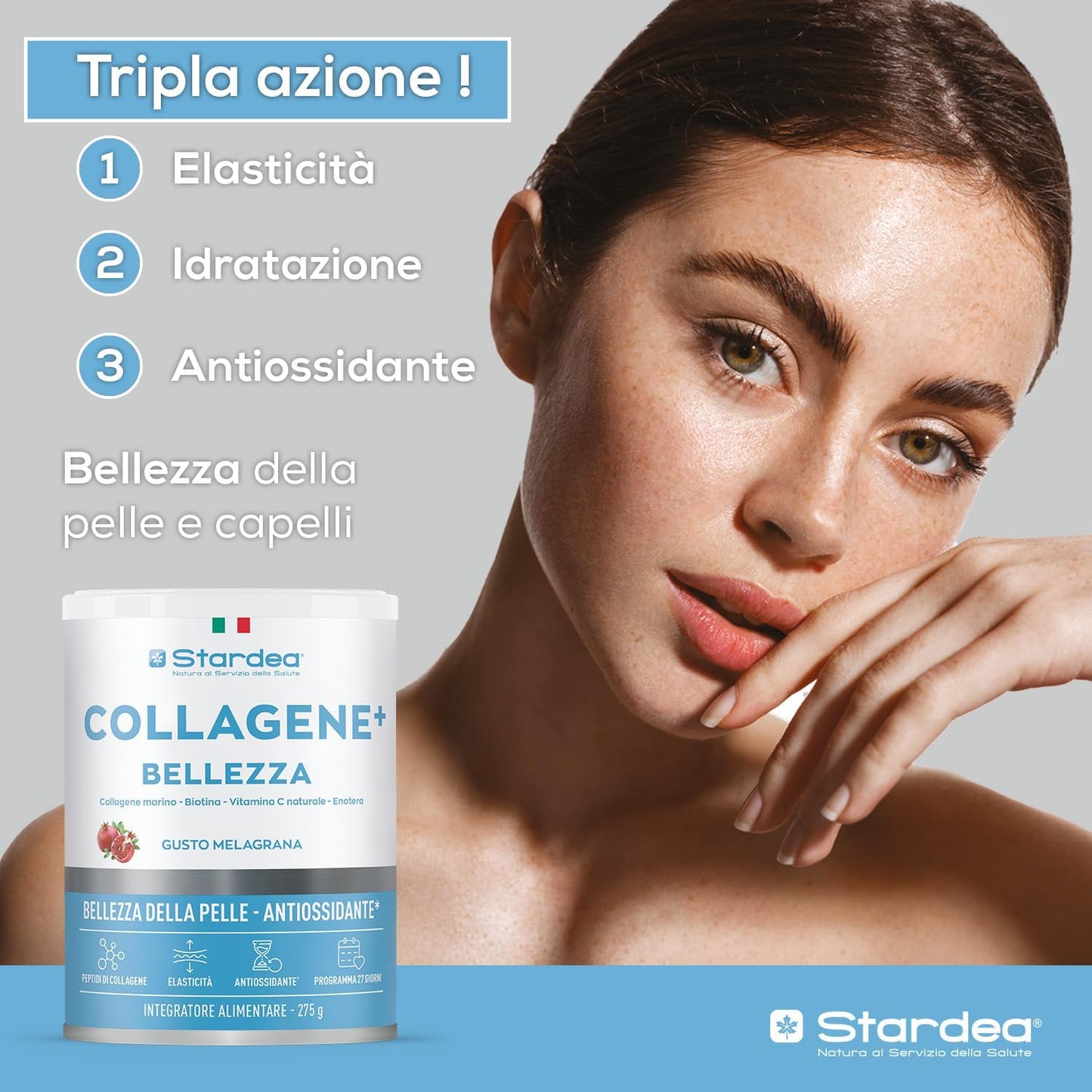 STARDEA Collagen + Beauty | Hydrolyzed Marine Collagen Type 1 with Hyaluronic Acid and Biotin | Hydration, Anti-ageing Skin Tone, Skin and Hair Flavour Pomegranate Powder 275 g