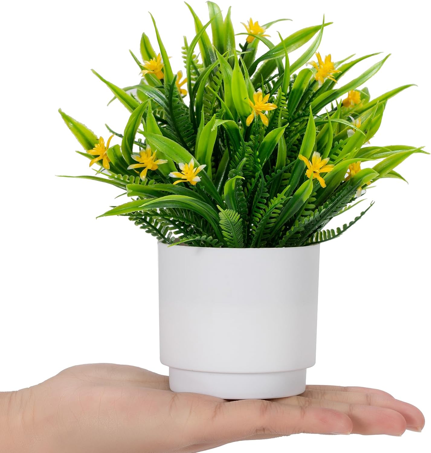 Coferset 2 Pack Small Potted Artificial Plants with Flowers Realistic Fake Greenery for Indoor Home,Office,Bathroom Farmhouse Coffee Table Decor(Green)